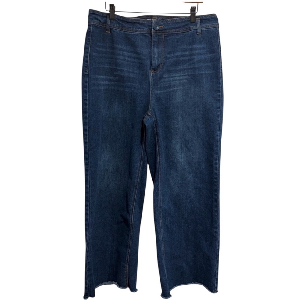 Oat New York Dark Wash Wide Leg High Rise Women’s Jeans Raw Hem Stretch
